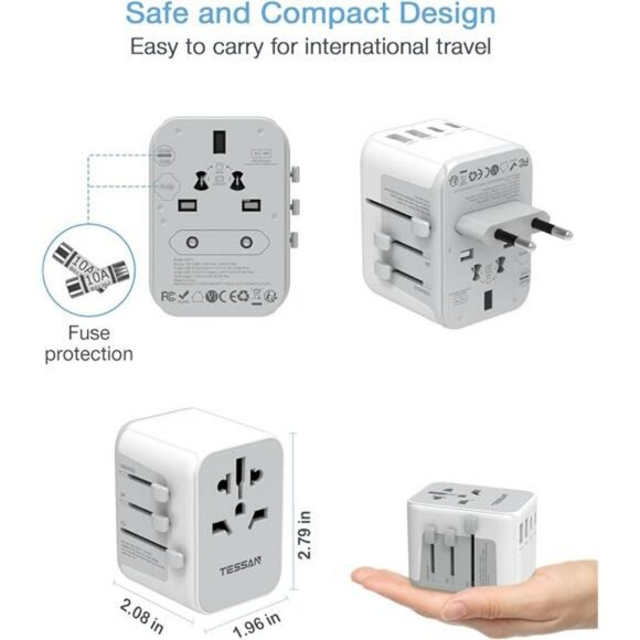 TESSAN Universal Travel Adapter USB C Wall Charger for Europe UK Japan AUS - Picture 5 of 7